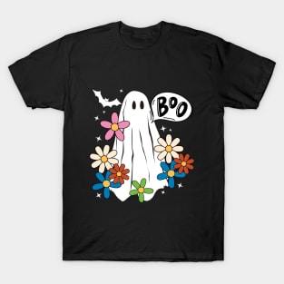 Funny Scary Retro Halloween Ghost Graphic Art T-Shirt